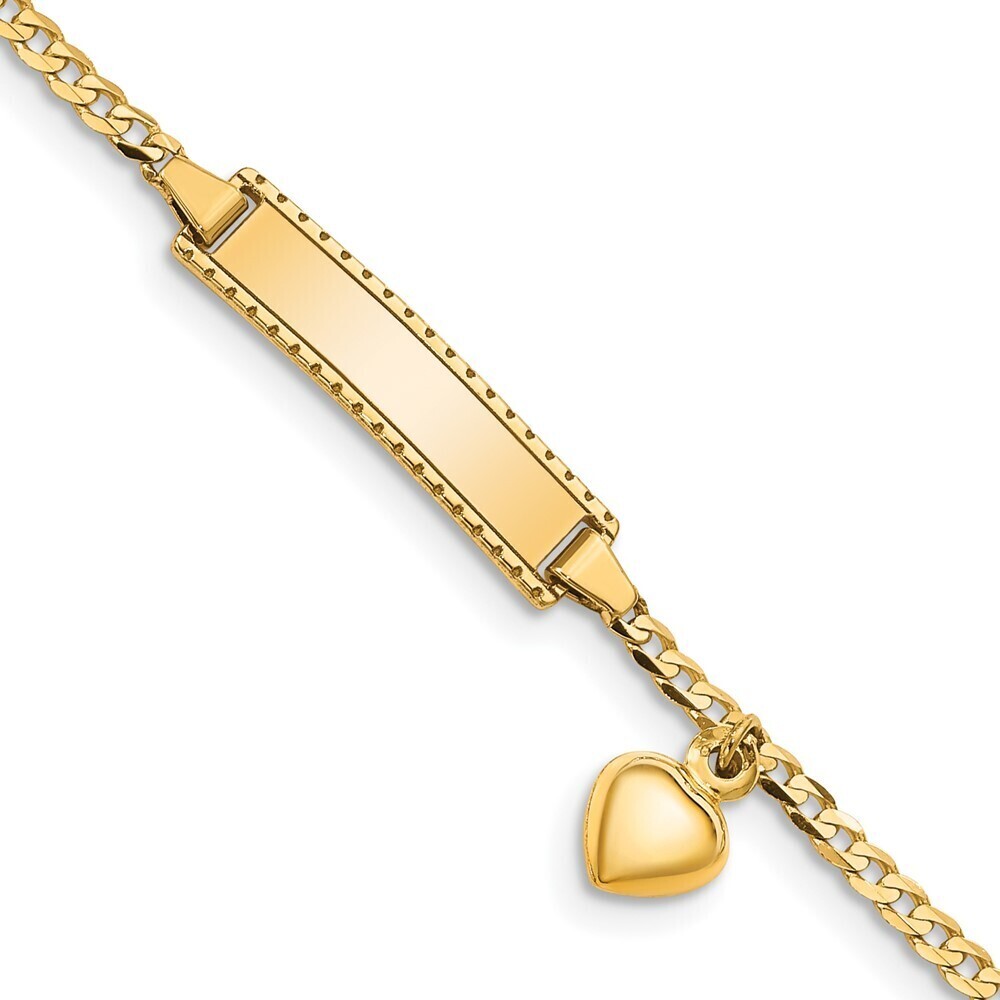 14k Yellow Gold Children's Heart Dangle Curb Link Id Bracelet